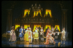 Mary Elizabeth Mastrantonio (L), Frank Langella (2L) as Salieri and Dennis Boutsikaris (4R) as Mozart in a scene from the Broadway production of the play "Amadeus." (New York)