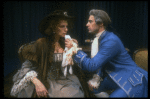 Actor David Dukes as composer Antonio Salieri w. Michele Seyler in a scene from the Broadway production of the play "Amadeus." (New York)