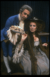 Actor David Dukes as composer Antonio Salieri w. Michele Seyler in a scene from the Broadway production of the play "Amadeus." (New York)