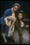 Actor David Dukes as composer Antonio Salieri w. Michele Seyler in a scene from the Broadway production of the play "Amadeus." (New York)