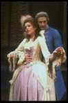 Actor David Dukes as composer Antonio Salieri w. Mary A. Dierson in a scene from the Broadway production of the play "Amadeus." (New York)