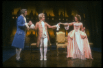 L-R) David Dukes as Salieri w. Michele Seyler and John Pankow as Mozart in a scene from the Broadway production of the play "Amadeus." (New York)