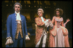 L-R) David Dukes as Salieri w. Michele Seyler and John Pankow as Mozart in a scene from the Broadway production of the play "Amadeus." (New York)