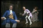 L-R) David Dukes as Salieri w. John Pankow as Mozart and Michele Seyler in a scene from the Broadway production of the play "Amadeus." (New York)