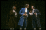 L-R) Gordon Gould, Frank Langella as Salieri and Edward Zang in a scene from the Broadway production of the play "Amadeus." (New York)