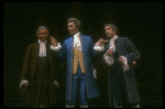 L-R) Gordon Gould, Frank Langella as Salieri and Edward Zang in a scene from the Broadway production of the play "Amadeus." (New York)