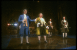 L-R) Frank Langella as Salieri, Patrick Hines, Louis Turenne and Paul Harding in a scene from the Broadway production of the play "Amadeus." (New York)