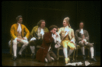 L-R) Frank Langella as Salieri, Patrick Hines, Dennis Boutsikaris as Mozart, Nicholas Kepros and Paul Harding from Broadway production of play "Amadeus." (New York)