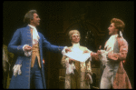 L-R) Frank Langella as Salieri, Nicholas Kempros and Dennis Boutsikaris as Mozart in a scene from the Broadway production of the play "Amadeus." (New York)