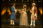 David Birney as Salieri (R), Caris Corfman and Mark Hamill as Mozart (L) in a scene from the Broadway production of the play "Amadeus."