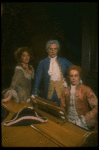 R-L) Tanya Pushkine, Daniel Davis as Salieri and Peter Crook as Mozart in a scene from a touring production of the play "Amadeus." (Scranton)