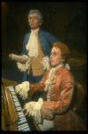 T-B) Daniel Davis as Salieri and Peter Crook as Mozart in a scene from a touring production of the play "Amadeus." (Scranton)