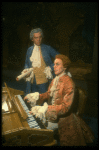 T-B) Daniel Davis as Salieri and Peter Crook as Mozart in a scene from a touring production of the play "Amadeus." (Scranton)