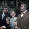 L-R) Actors David Sabin, Carmen Mathews and Howard Keel in a scene from the Broadway production of the musical "Ambassador." (New York)