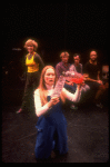 Meryl Streep (as Alice) holding a bottle that says "Drink Me" in a scene from the NY Shakespeare Festival production of the musical "Alice." (New York)