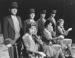 Bellhops and telephone operators in a scene from the Broadway production of the musical "Grand Hotel".