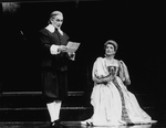 Roy Dotrice as Polonius and Anne Baxter as Gertrude in a scene from the American Shakespeare Theatre production of the play "Hamlet".