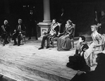 (C-R) Bob Gunton as Claudius, Kathleen Widdoes as Gertrude, Diane Venora as Hamlet and Pippa Pearthree as Ophelia in a scene from the NY Shakespeare Festival production of the play "Hamlet".