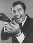 Comic Jerry Lewis mugging in promo shot for the pre-Broadway tour of the musical revue "Hellzapoppin".