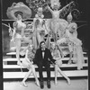 Comic Jerry Lewis with showgirls in a scene from the pre-Broadway tour of the musical revue "Hellzapoppin".