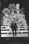 Comic Jerry Lewis with showgirls in a scene from the pre-Broadway tour of the musical revue "Hellzapoppin".