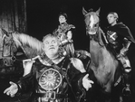 (L-R) Actors Kenneth McMillan, John Vickery and Rex Robbins in a scene from the NY Shakespeare Festival Central Park production of the play "Henry IV".