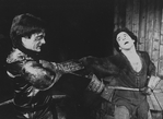 (L-R) Actors John Vickery and Mandy Patinkin dueling in a scene from the NY Shakespeare Festival Central Park production of the play "Henry IV".