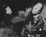 (R-L) Actors John Vickery and Mandy Patinkin dueling in a scene from the NY Shakespeare Festival Central Park production of the play "Henry IV".