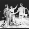 Actors Kevin Kline (2R), George N. Martin (C) and Mary Elizabeth Mastrantonio (2L) in a scene from the NY Shakespeare Festival Central Park production of the play "Henry V"