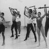 Cast rehearsing a scene from the Broadway production of the musical "Jelly's Last Jam".