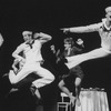 (L-R) Scott Wise, Michael Kubala and Robert La Fosse flying while performing "Ya Got Me" from the musical "On The Town" in a scene from the Broadway production of the musical "Jerome Robbins' Broadway".