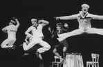 (L-R) Scott Wise, Michael Kubala and Robert La Fosse flying while performing "Ya Got Me" from the musical "On The Town" in a scene from the Broadway production of the musical "Jerome Robbins' Broadway".