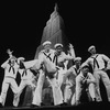 Scott Wise (2R), Michael Kubala (3L) and Robert La Fosse (C) with other sailors performing "New York, New York" from the musical "On The Town" in a scene from the Broadway production of the musical "Jerome Robbins' Broadway".