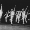 Scott Wise (L), Michael Kubala (2R) and Robert La Fosse (C) with other sailors performing "New York, New York" from the musical "On The Town" in a scene from the Broadway production of the musical "Jerome Robbins' Broadway".