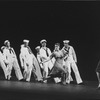 Scott Wise (4R), Michael Kubala (5L) and Robert La Fosse (3L) with other sailors performing "New York, New York" from the musical "On The Town" in a scene from the Broadway production of the musical "Jerome Robbins' Broadway".