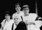 (R-L) Martin Sheen, Edward Hermann, John McMartin and Al Pacino in a scene from the NY Shakespeare Festival production of the play "Julius Caesar"