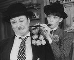 (L-R) Aideen O'Kelly and Tandy Cronyn dressed as Laurel and Hardy in a scene from the Roundabout Theatre production of the play "The Killing Of Sister George".