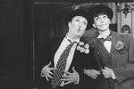 (L-R) Aideen O'Kelly and Tandy Cronyn dressed as Laurel and Hardy in a scene from the Roundabout Theatre production of the play "The Killing Of Sister George".