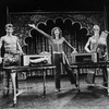 Magician Doug Henning sawing a woman in half in a scene from the Broadway production of the musical "The Magic Show"
