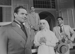 Mary Elizabeth Mastrantonio (2R) and Richard Jordan (L) in a scene from the NY Shakespeare Festival Central Park production of the play "Measure For Measure"