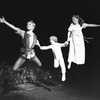 Sandy Duncan (L) flying in a scene from the Broadway revival of the musical "Peter Pan".