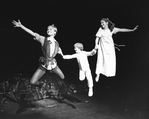 Sandy Duncan (L) flying in a scene from the Broadway revival of the musical "Peter Pan".