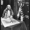 Howard Da Silva as Ben Franklin (L) in a scene from the Broadway production of the musical "1776"