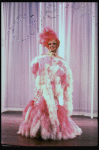 George Hearn in drag in a pink maribou costume in a scene from the Broadway musical "La Cage Aux Folles." (New York)