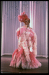 George Hearn in drag in a pink maribou costume in a scene from the Broadway musical "La Cage Aux Folles." (New York)