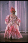George Hearn in drag in a pink maribou costume in a scene from the Broadway musical "La Cage Aux Folles." (New York)