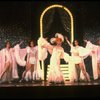 George Hearn (C) in drag in a white costume w. a feather boa in a scene from the Broadway musical "La Cage Aux Folles." (New York)