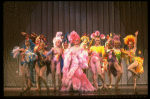 George Hearn (C) in drag in a pink maribou costume in a scene from the Broadway musical "La Cage Aux Folles." (New York)