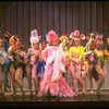 George Hearn (C) in drag in a pink maribou costume in a scene from the Broadway musical "La Cage Aux Folles." (New York)
