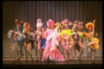 George Hearn (C) in drag in a pink maribou costume in a scene from the Broadway musical "La Cage Aux Folles." (New York)